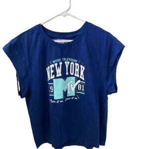 MTV Music Television New York 1981 Navy and Blue Tshirt Womens L and XL